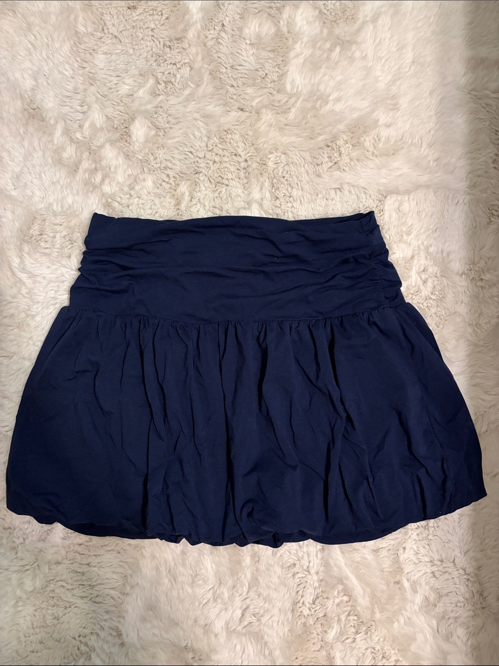 LOFT Navy Bubble-Hem Mini Skirt